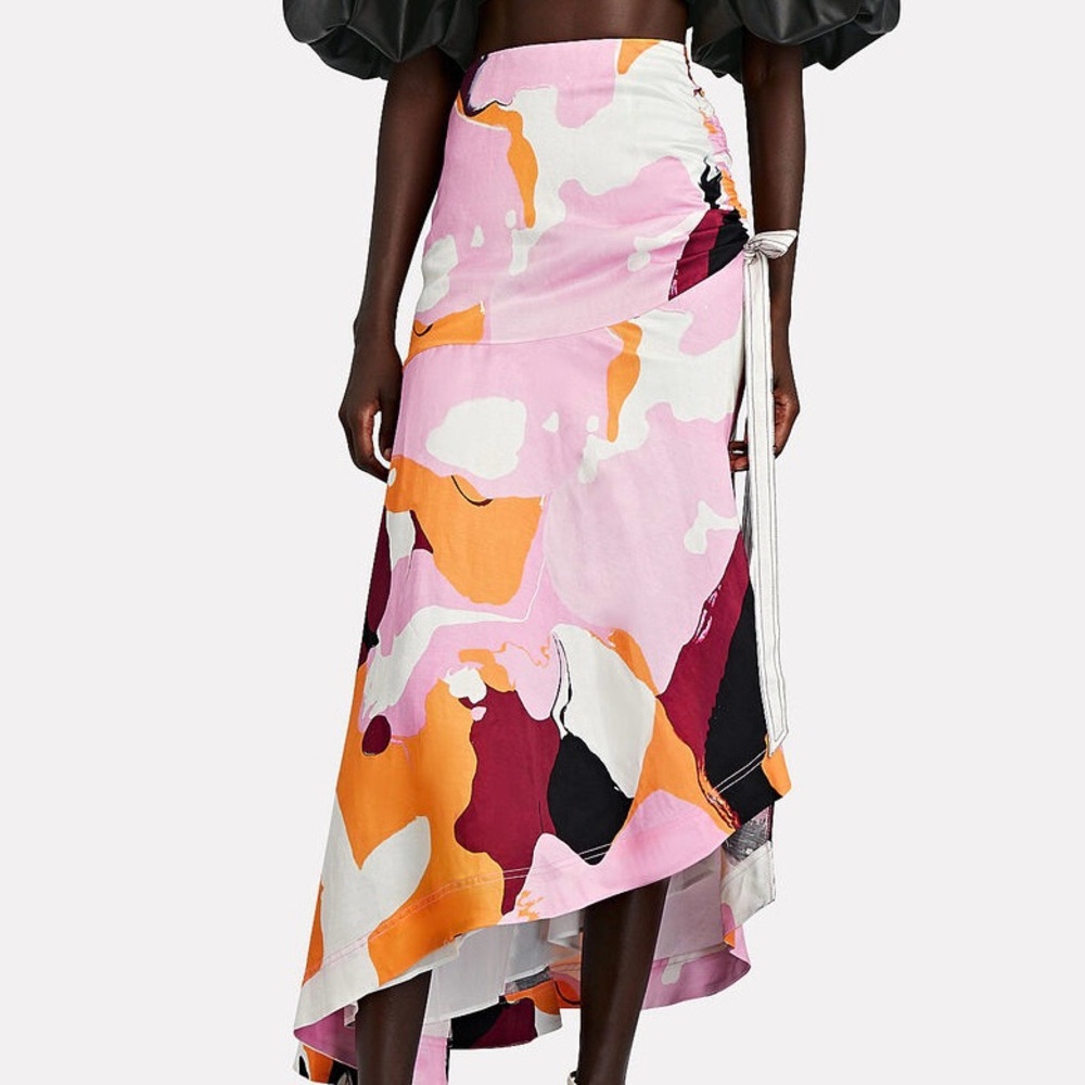 NWOT $280 AJE The Psychedelia Waterfall Linen Blend Midi Skirt - SIZE 6 (XS)
